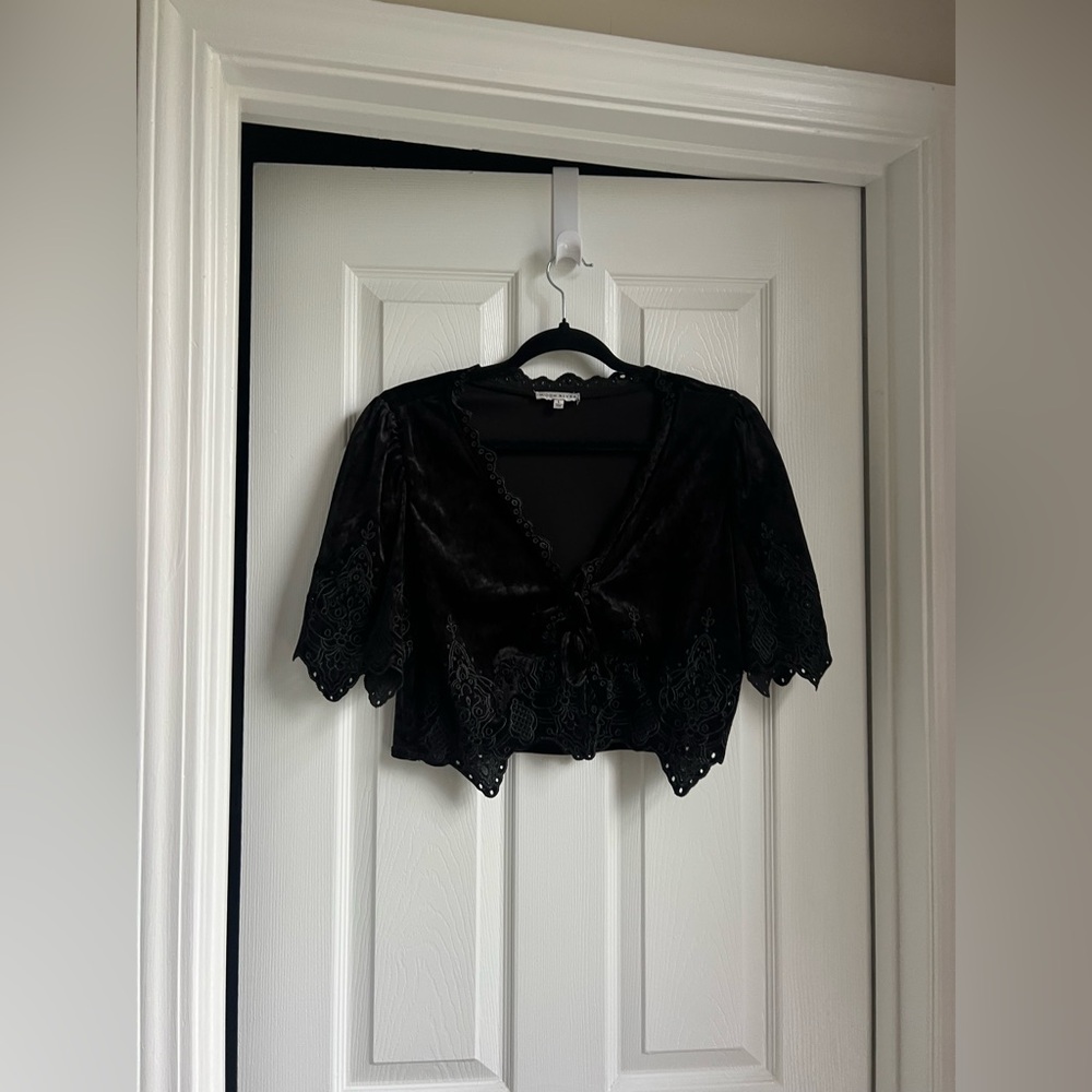 Moon River Black Velvet Lace Blouse